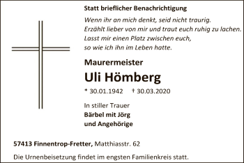Todesanzeige von Uli Hömberg von MZV