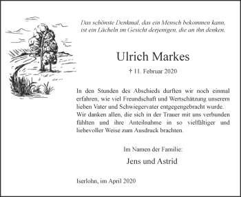 Todesanzeige von Ulrich Markes von MZV