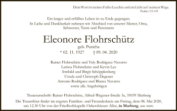 Todesanzeige von Eleonore Flohrschütz von WA