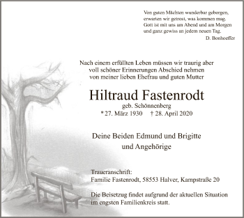 Todesanzeige von Hiltraud Fastenrodt von WA