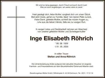 Todesanzeige von Inge Elisabeth Röhrich von WA
