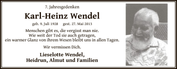 Todesanzeige von Karl-Heinz Wendel von WA