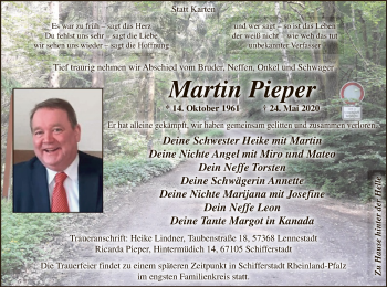 Todesanzeige von Martin Pieper von WA