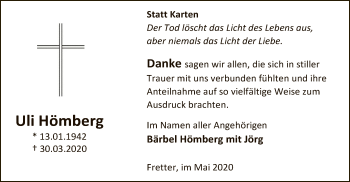 Todesanzeige von Uli Hömberg von WA