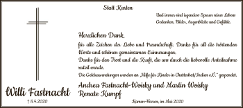 Todesanzeige von Willi Fastnacht von WA