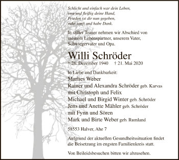 Todesanzeige von Willi Schröder von WA
