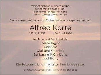 Todesanzeige von Alfred Korte von WA