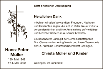 Todesanzeige von Hans-Peter Müller von WA