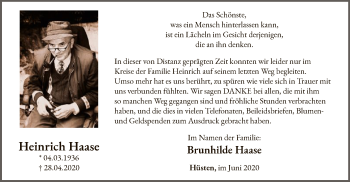 Todesanzeige von Heinrich Haase von WA