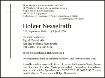 Todesanzeige von Holger Nesselrath von WA