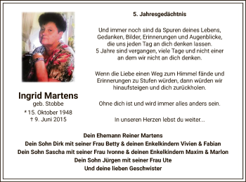 Todesanzeige von Ingrid Martens von WA