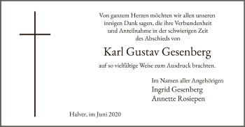 Todesanzeige von Karl Gustav Gesenberg von WA
