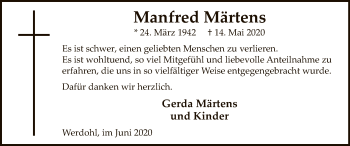 Todesanzeige von Manfred Märtens von WA