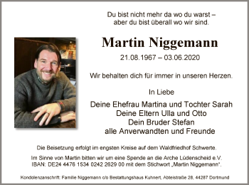 Todesanzeige von Martin Niggemann von WA