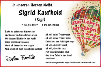 Todesanzeige von Sigrid Kaufhold  von WA
