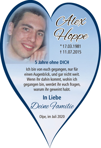 Todesanzeige von Alex Hoppe von WA