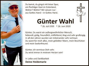 Todesanzeige von Günter Wahl von WA