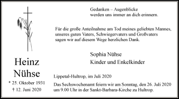 Todesanzeige von Heinz Nühse von WA