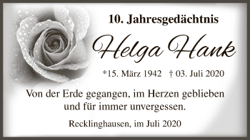 Todesanzeige von Helga Hank von WA