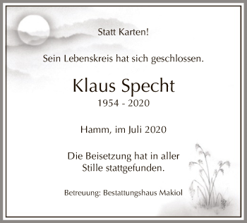 Todesanzeige von Klaus Specht von WA