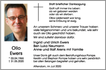 Todesanzeige von Ollo Ewers von WA