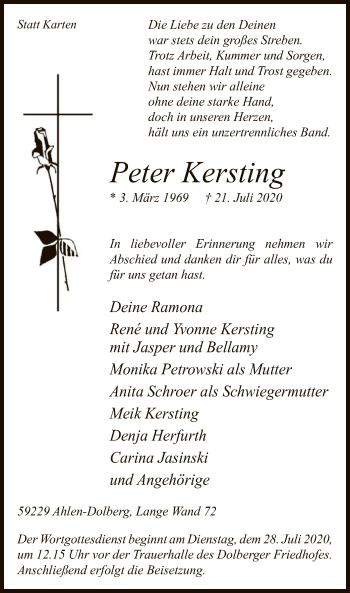 Todesanzeige von Peter Kersting von WA