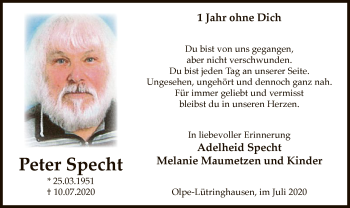 Todesanzeige von Peter Specht von WA