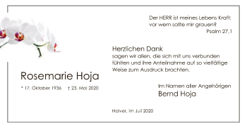 Todesanzeige von Rosemarie Hoja von WA