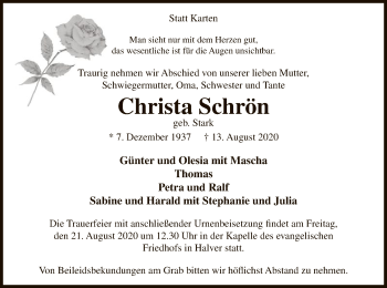 Todesanzeige von Christa Schrön von WA