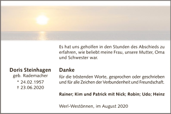 Todesanzeige von Doris Steinhagen von WA