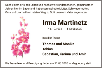 Todesanzeige von Irma Martinetz von WA