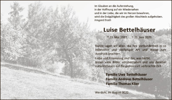 Todesanzeige von Luise Bettelhäuser von WA