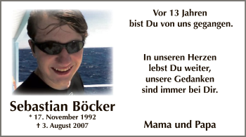 Todesanzeige von Sebastian Böcker von WA