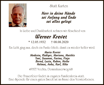Todesanzeige von Werner krevet von WA