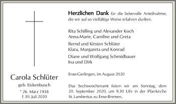 Todesanzeige von Carola Schlüter von WA