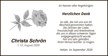 Todesanzeige von Christa Schrön von WA