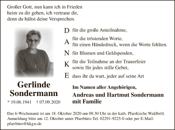 Todesanzeige von Gerlinde Sondermann von WA