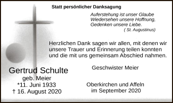 Todesanzeige von Gertrud Schulte von WA