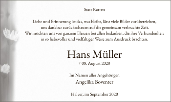 Todesanzeige von Hans Müller von WA