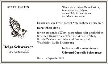 Todesanzeige von Helga Schwarzer von WA