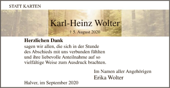 Todesanzeige von Karl-Heinz Wolter von WA