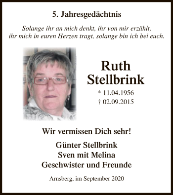Todesanzeige von Ruth Stellbrink von WA