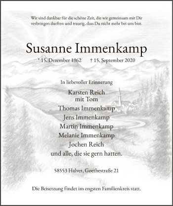 Todesanzeige von Susanne Immenkamp von WA