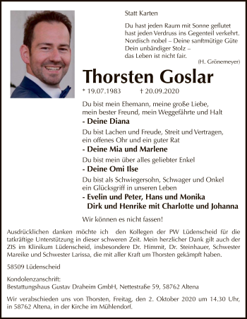 Todesanzeige von Thorsten Goslar von WA