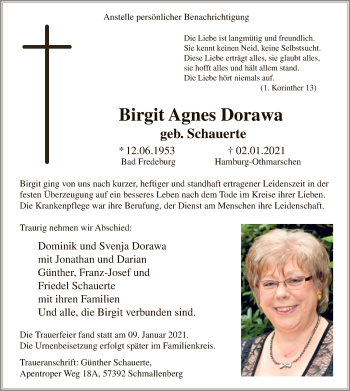 Todesanzeige von Birgit Agnes Dorawa von WA