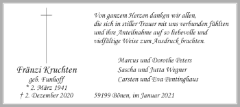 Todesanzeige von Fränzi Kruchten von WA