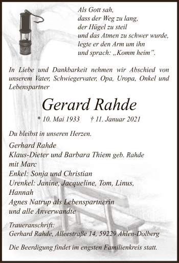 Todesanzeige von Gerard Rahde von WA