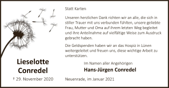 Todesanzeige von Lieselotte Conredel von WA