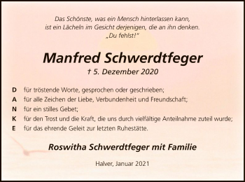 Todesanzeige von Manfred Schwerdtfeger von WA