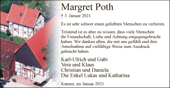 Todesanzeige von Margret Poth von WA